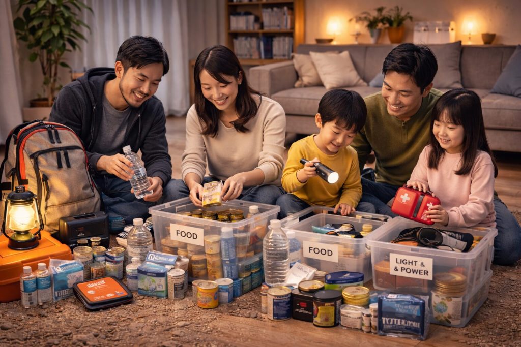 一人暮らし・家族構成別の防災グッズ対策イメージ